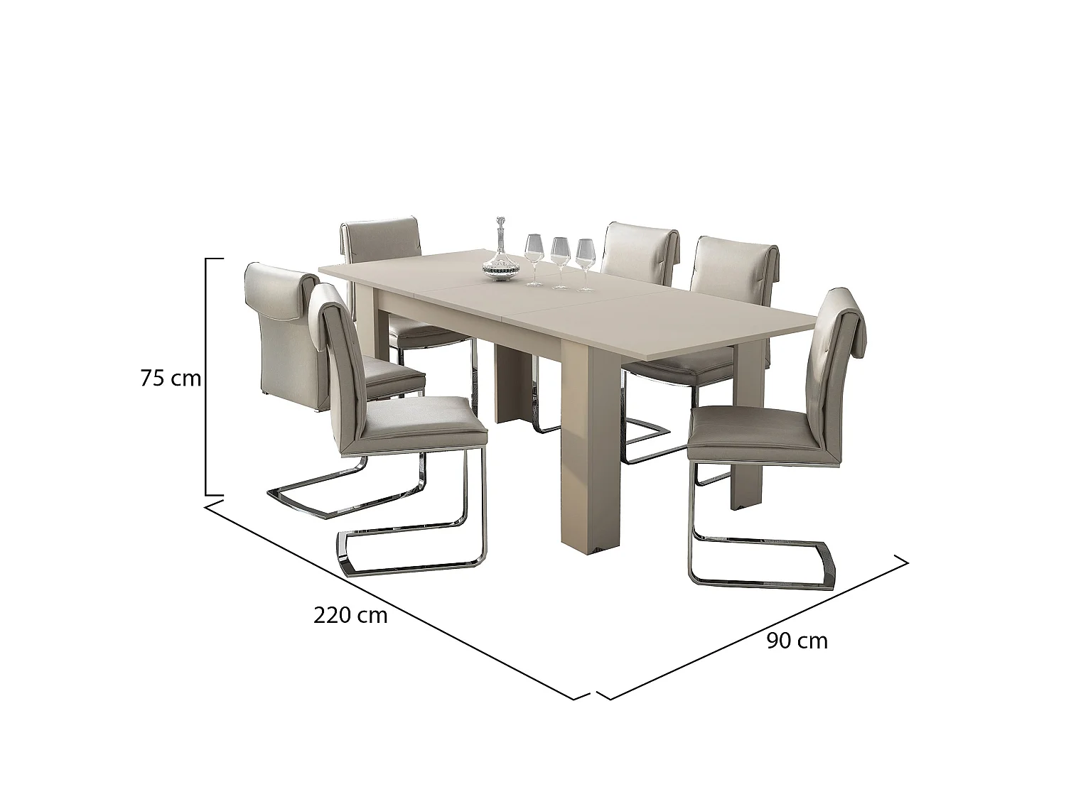 Table extensible Campora, extensible, 220x90x75h cm Beige, mécanisme d'extension central, longueur max 220 cm