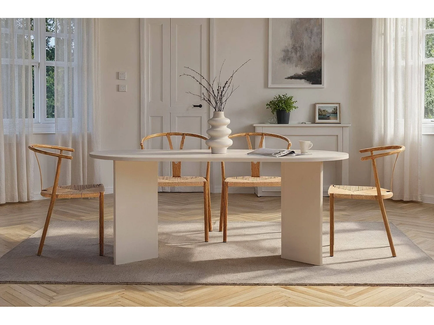 Tavolo Fisso Monterano, 6 Posti, 180x90x75h cm Bianco, Forma Ovale, Peso Supportato 70 kg