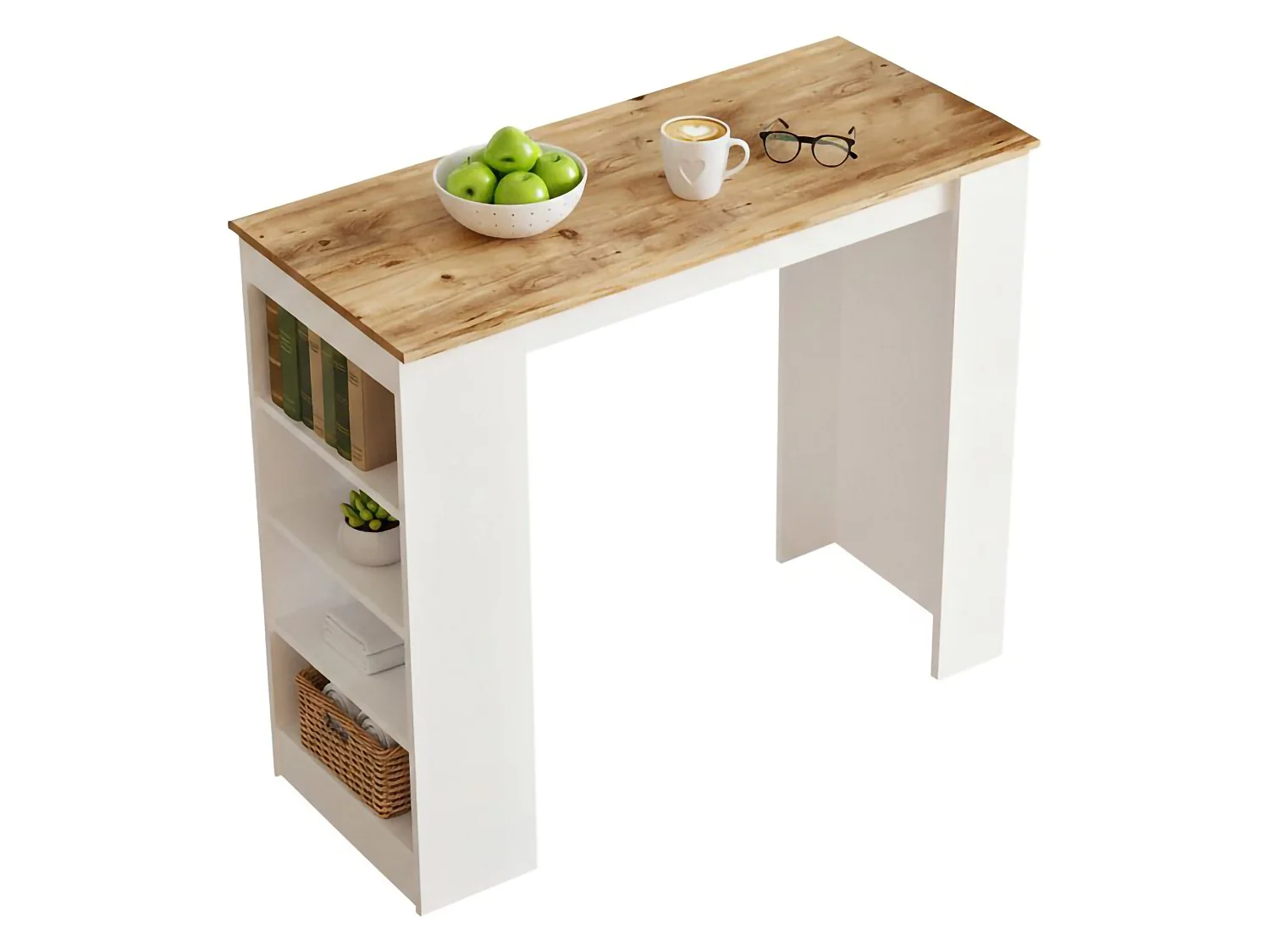 Vaste tafel Pontebba, 2 plaatsen, 120x52x102h cm eikenbruin, rechthoekige vorm, framekleur wit