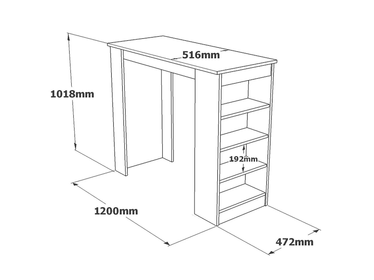 Vaste tafel Pontebba, 2 plaatsen, 120x52x102h cm eikenbruin, rechthoekige vorm, framekleur wit