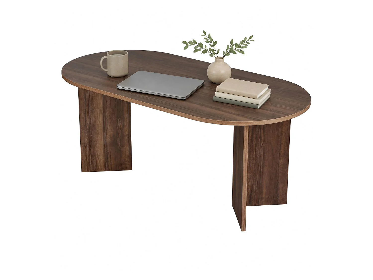 Table Fixe Monterano, 6 Places, 180x90x75h cm Marron Noyer Foncé, Forme Ovale, Plateau en Bois Noble