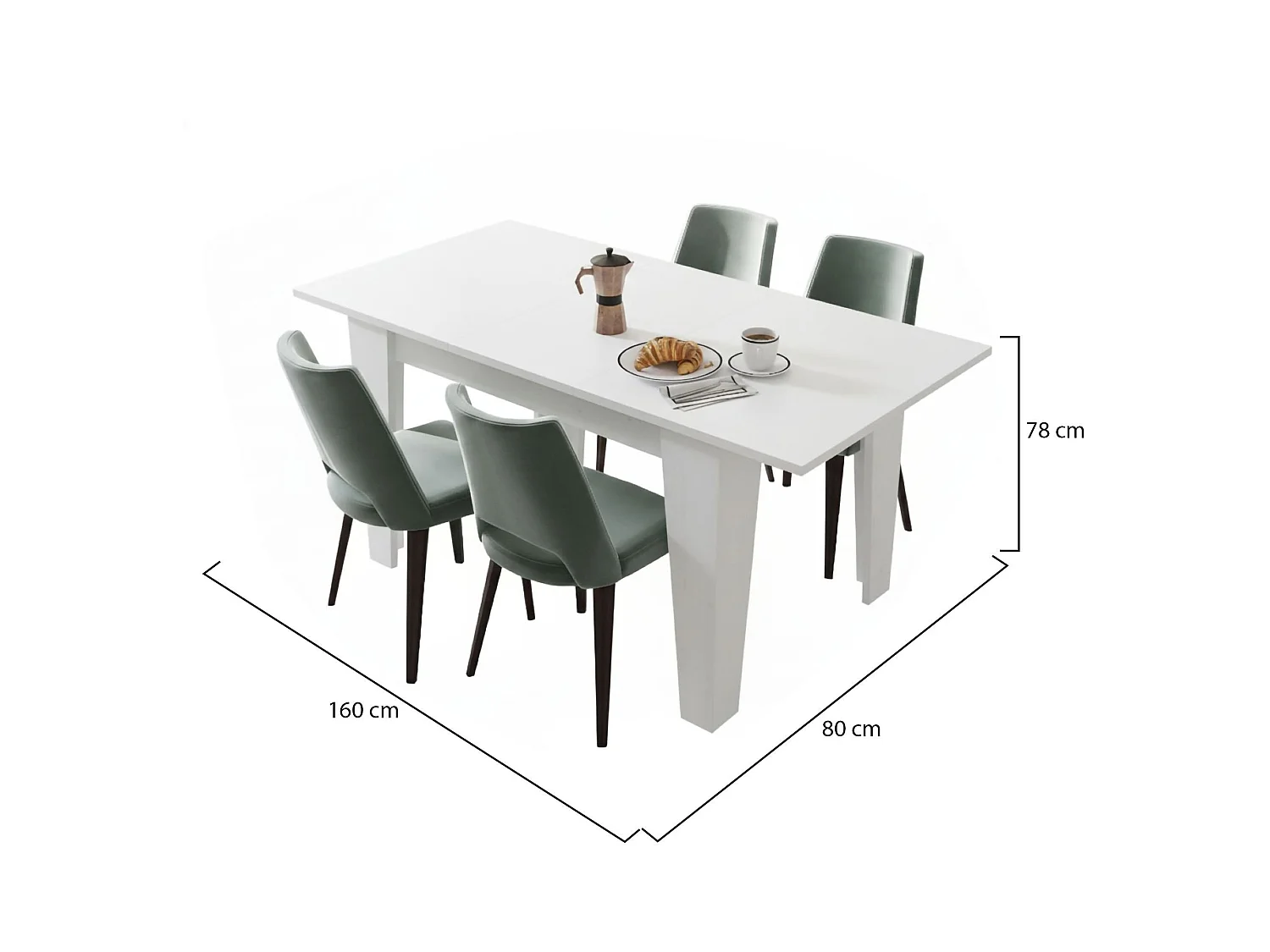 Table extensible Pizzoli, extensible, 160x80x78h cm blanc, mécanisme d'allonge central, longueur max 160 cm