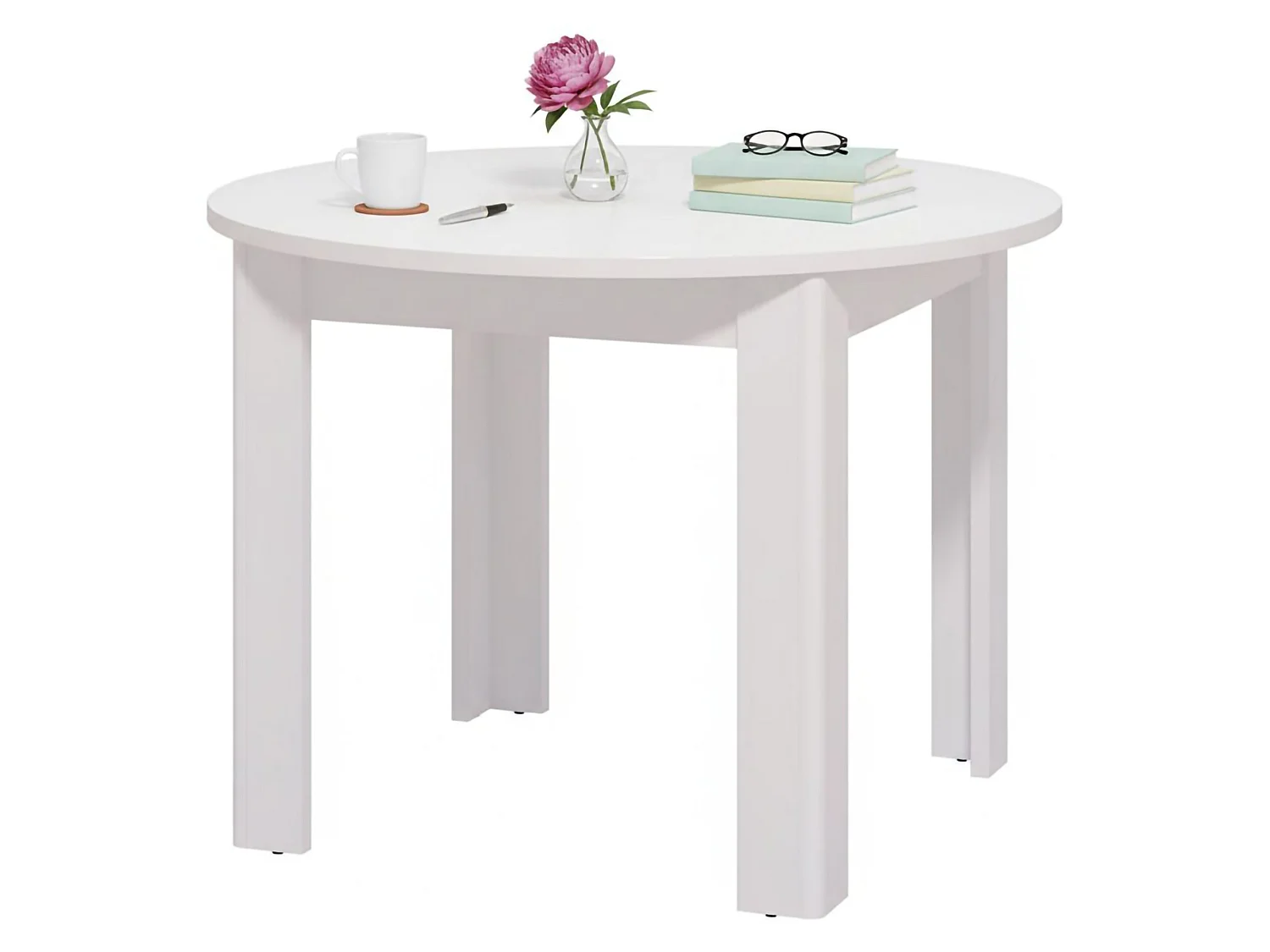 Tavolo Fisso Gorlago, 4 Posti, 107x107x77h cm Bianco, Forma Rotondo, Materiale Piano in Legno Nobilitato