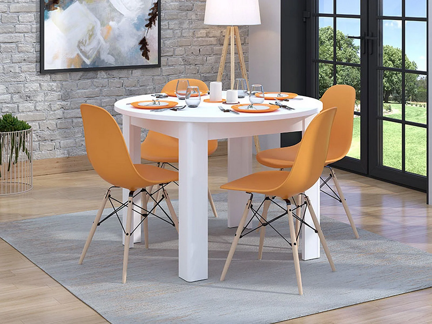 Tavolo Fisso Gorlago, 4 Posti, 107x107x77h cm Bianco, Forma Rotondo, Materiale Piano in Legno Nobilitato
