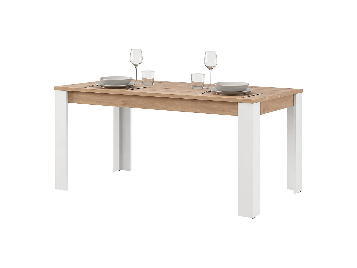 Table Fixe Luarca, 6 Places, 135x80x76h cm Chêne Brun Noeuds, Plateau Effet Lattes, Forme Rectangulaire