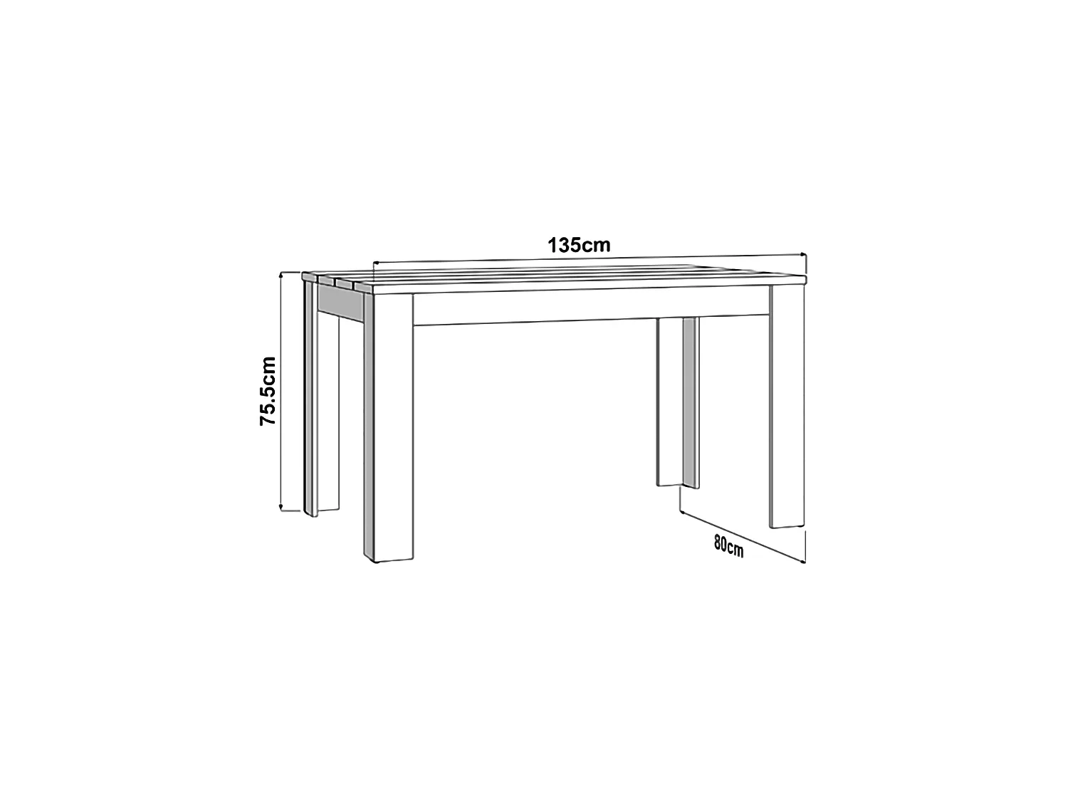 Table Fixe Luarca, 6 Places, 135x80x76h cm Chêne Brun Noeuds, Plateau Effet Lattes, Forme Rectangulaire
