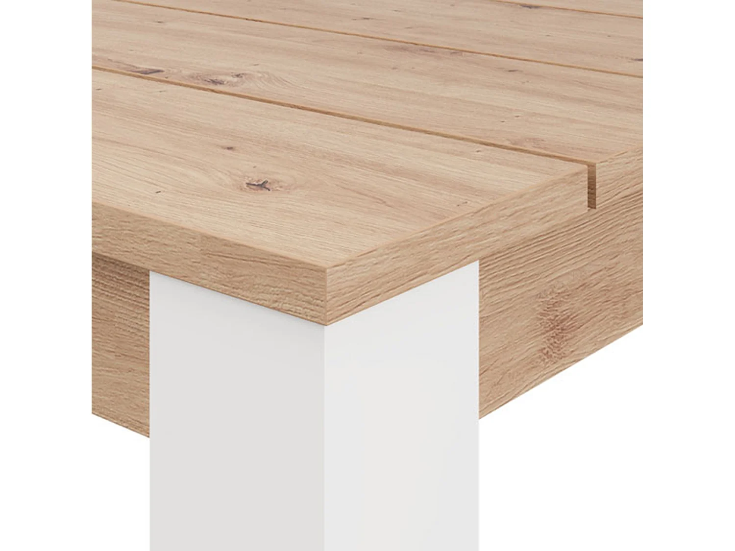Table Fixe Luarca, 6 Places, 135x80x76h cm Chêne Brun Noeuds, Plateau Effet Lattes, Forme Rectangulaire