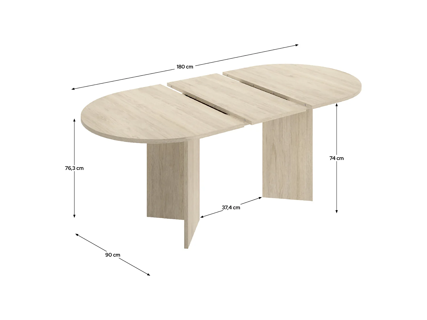 Table Extensible Espanola, 6 Places, 90x140x76h cm Chêne Marron, Extensible, Mécanisme Extension Allonge Centrale