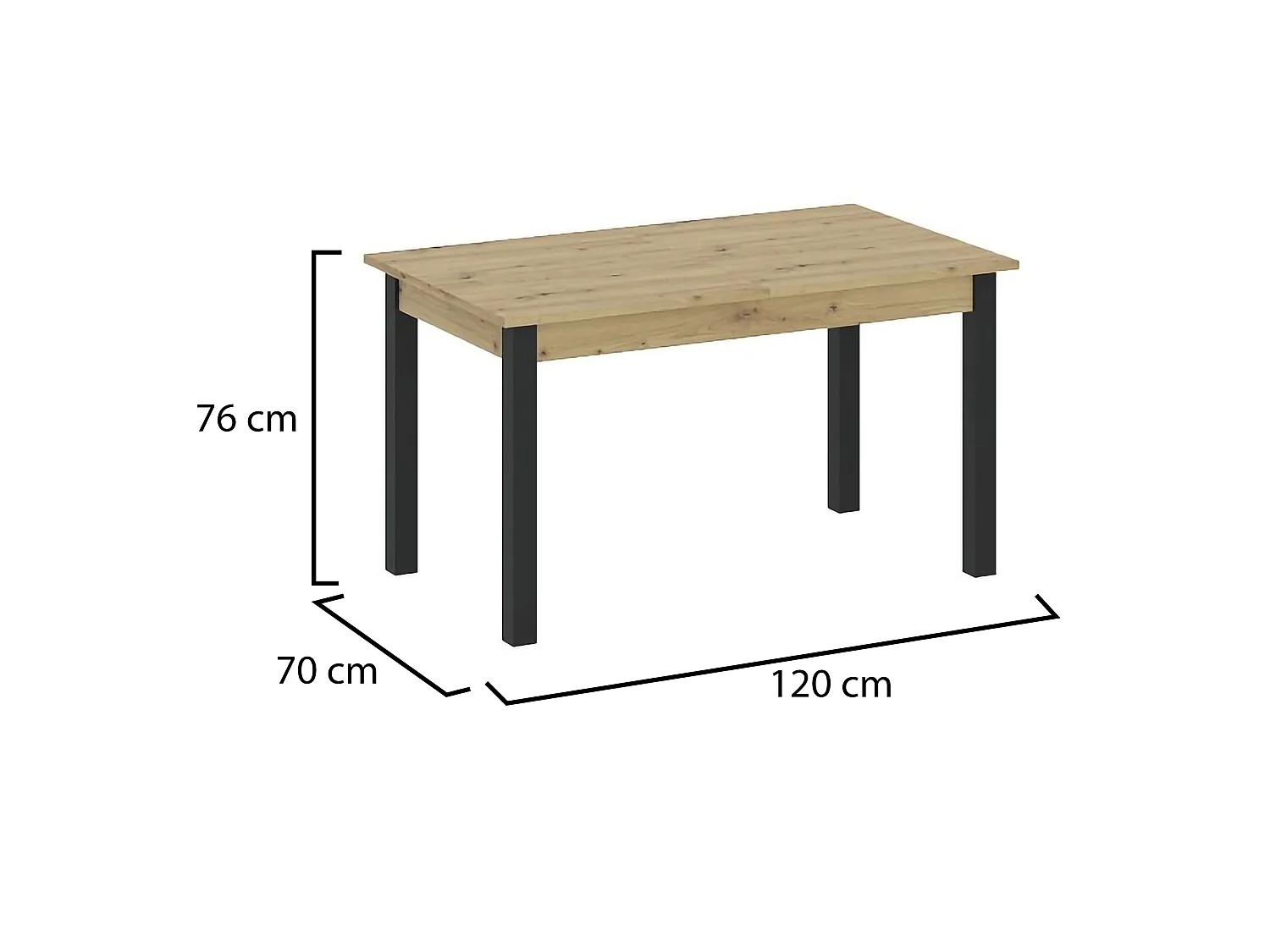 Table Fixe Litabana, 6 Places, 120x70x76h cm Chêne Marron, Forme Rectangulaire, Teinte Chêne Nœuds