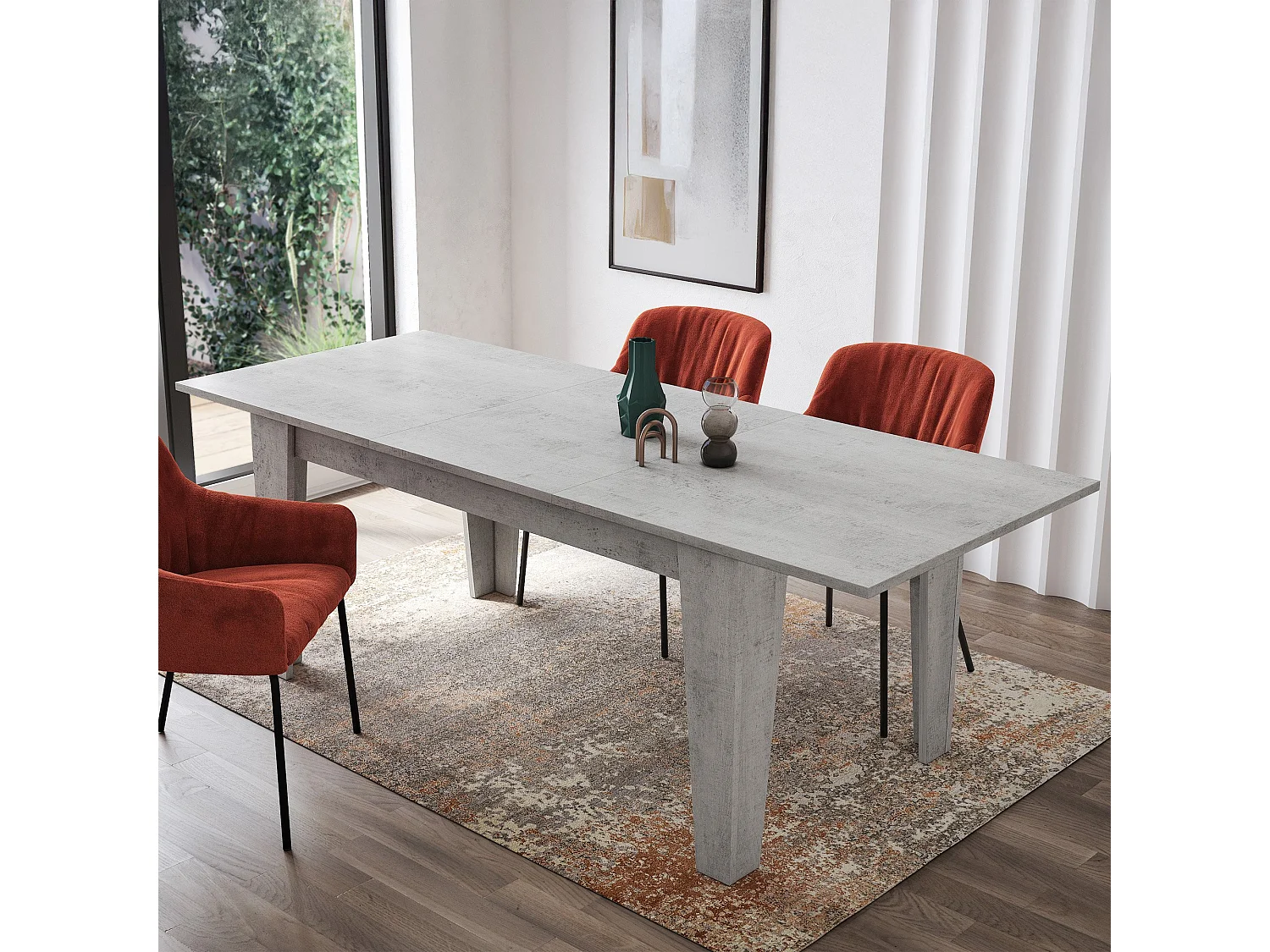 Table extensible Sassetta, 220x88x78h cm, Gris Ciment, extension centrale, longueur max 220 cm