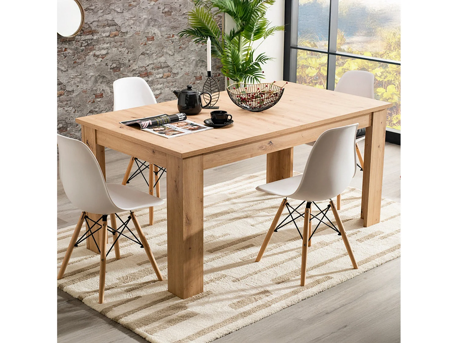 Table Extensible Lanusei, 8 Places, 161x91x77h cm Chêne Brun Nud, Extensible, Mécanisme Extension Centrale