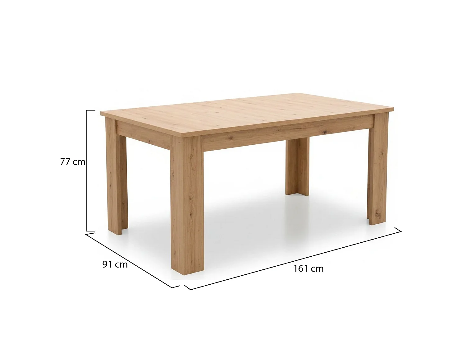 Table Extensible Lanusei, 8 Places, 161x91x77h cm Chêne Brun Nud, Extensible, Mécanisme Extension Centrale