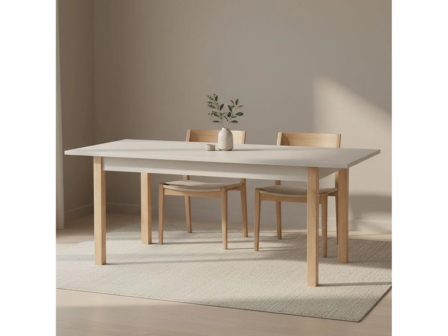 Table Éxtensible Bulzi, 8 Places, 160x80x77h cm Beige, Éxtensible, Mécanisme Extension Centrale