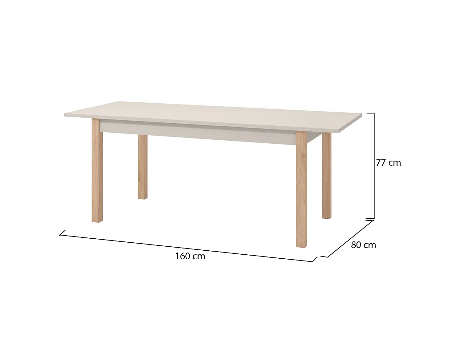 Table Éxtensible Bulzi, 8 Places, 160x80x77h cm Beige, Éxtensible, Mécanisme Extension Centrale