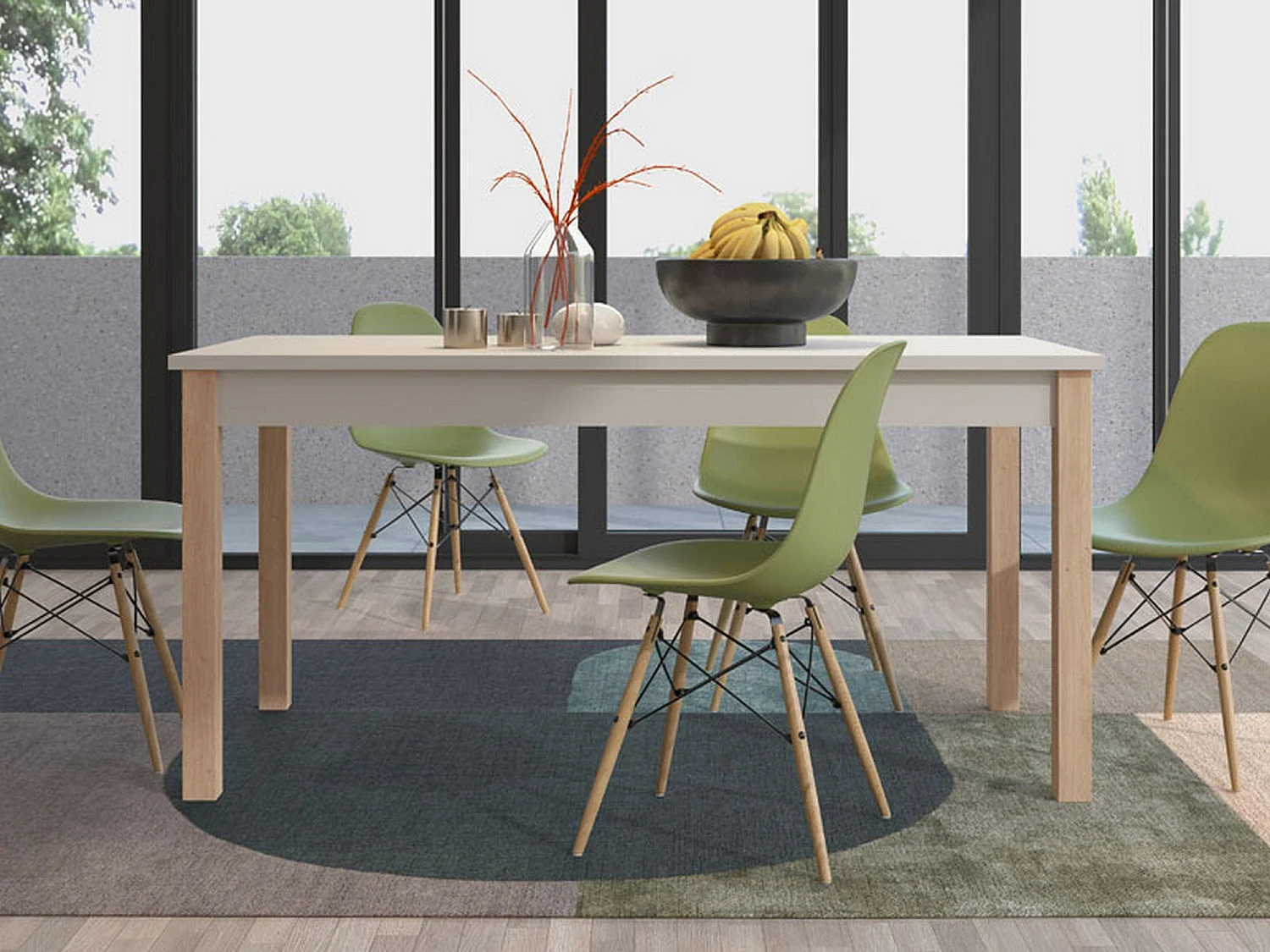 Table Éxtensible Bulzi, 8 Places, 160x80x77h cm Beige, Éxtensible, Mécanisme Extension Centrale