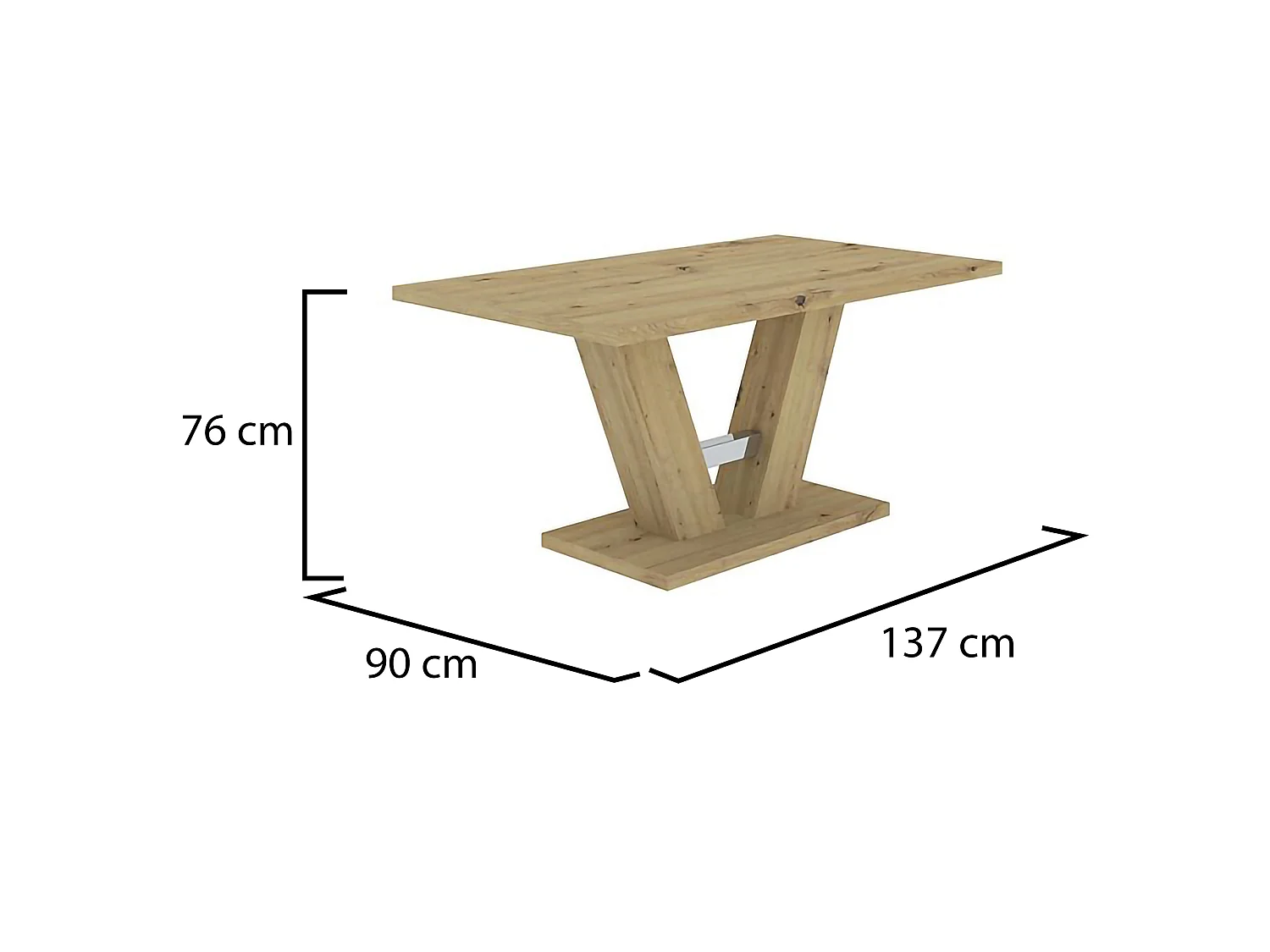 Table Fixe Liteneso, 6 Places, 137x90x76h cm Chêne Brun Nœuds, Forme Rectangulaire, Teinte Structure Chêne Nœuds