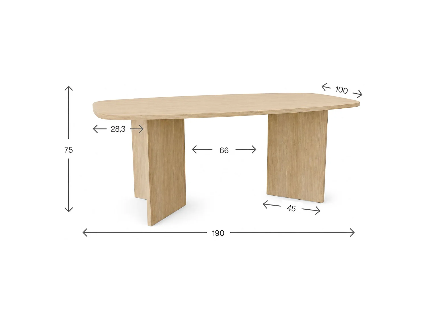 Table Fixe Milani, 6 Places, 190x100x75h cm Marron Chêne, Forme Ovale, Teinte Couleur Structure Chêne