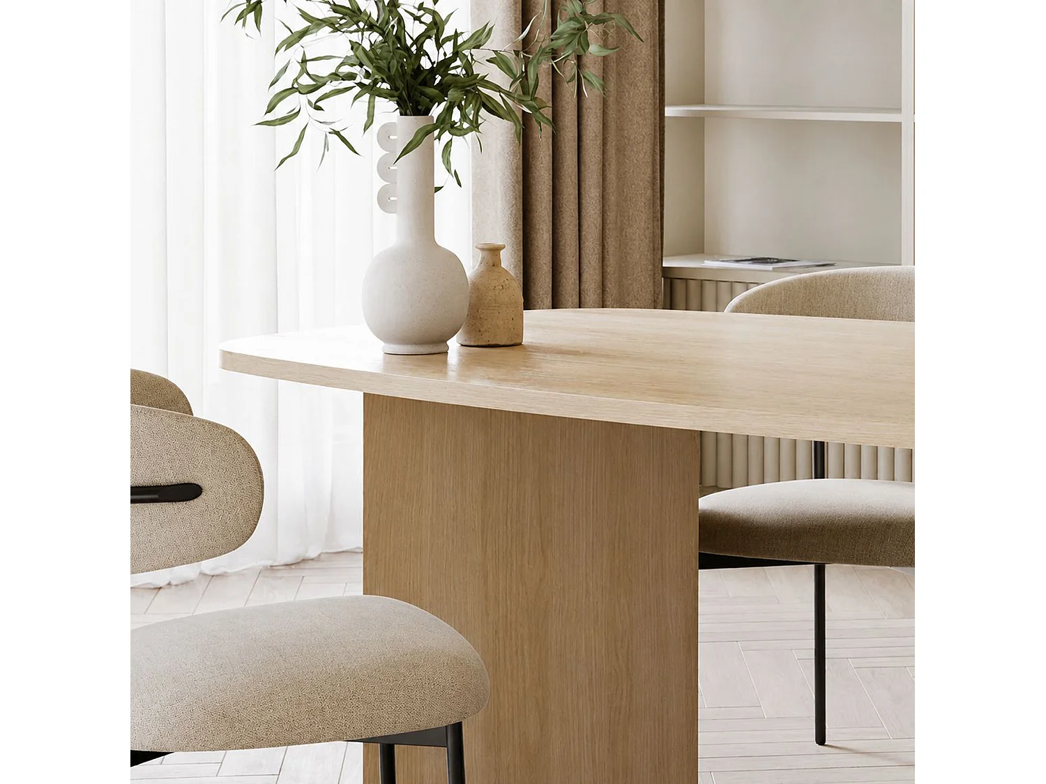 Table Fixe Milani, 6 Places, 190x100x75h cm Marron Chêne, Forme Ovale, Teinte Couleur Structure Chêne