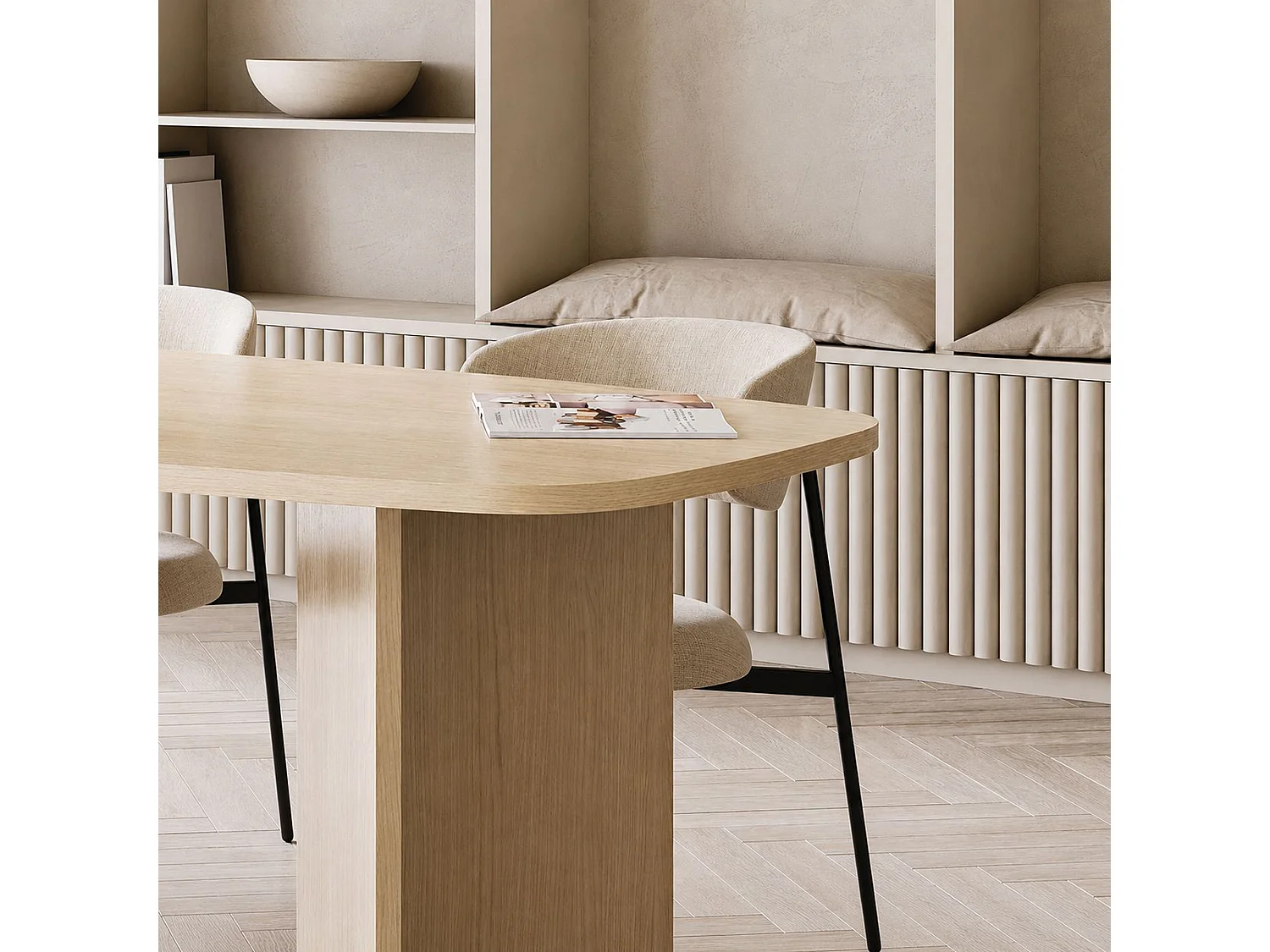 Table Fixe Milani, 6 Places, 190x100x75h cm Marron Chêne, Forme Ovale, Teinte Couleur Structure Chêne