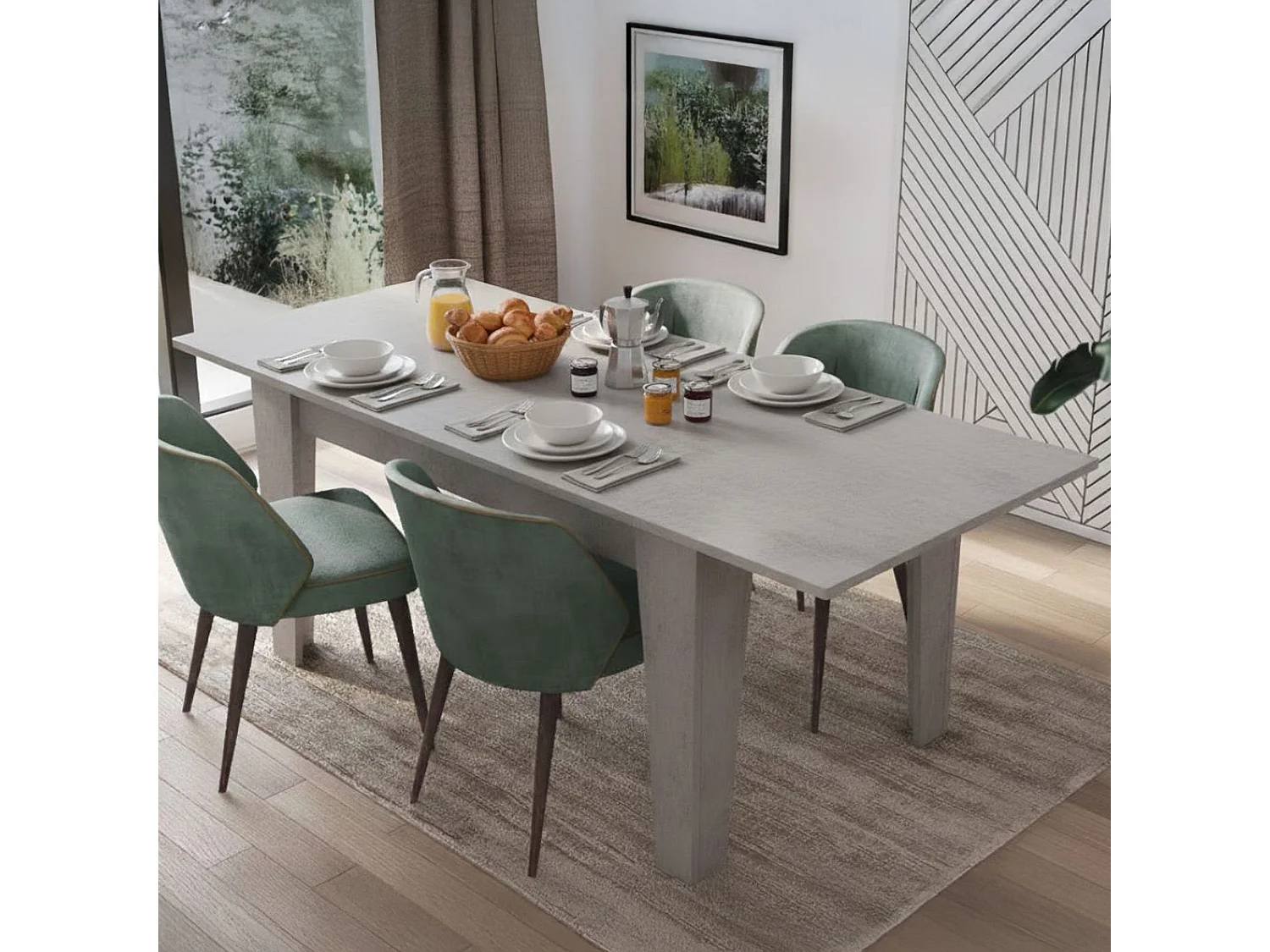 Table Extensible Salmour, Extensible, 200x88x78h cm Gris Ciment, Mécanisme d'Extension Centrale, Longueur Maximale 200 cm