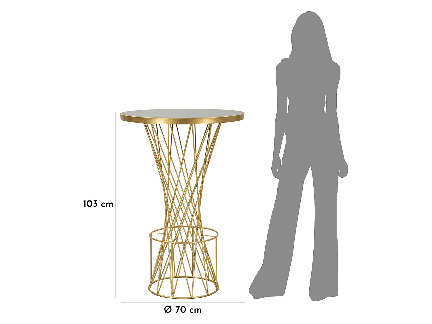 Table Fixe Fakari, 2 Places, 70x70x103h cm Transparent, Structure Tressée, Forme Ronde