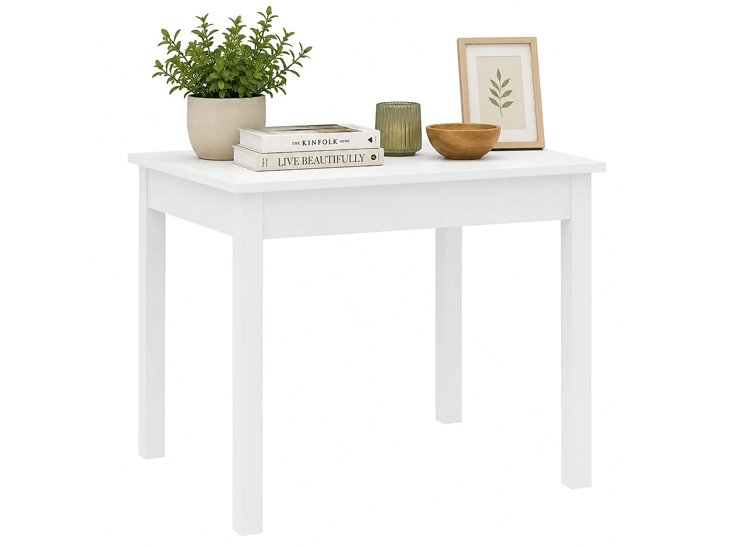Table fixe Lofaka, 4 places, 80x80x76h cm Blanc, Forme Carrée, Plateau en Bois Noble