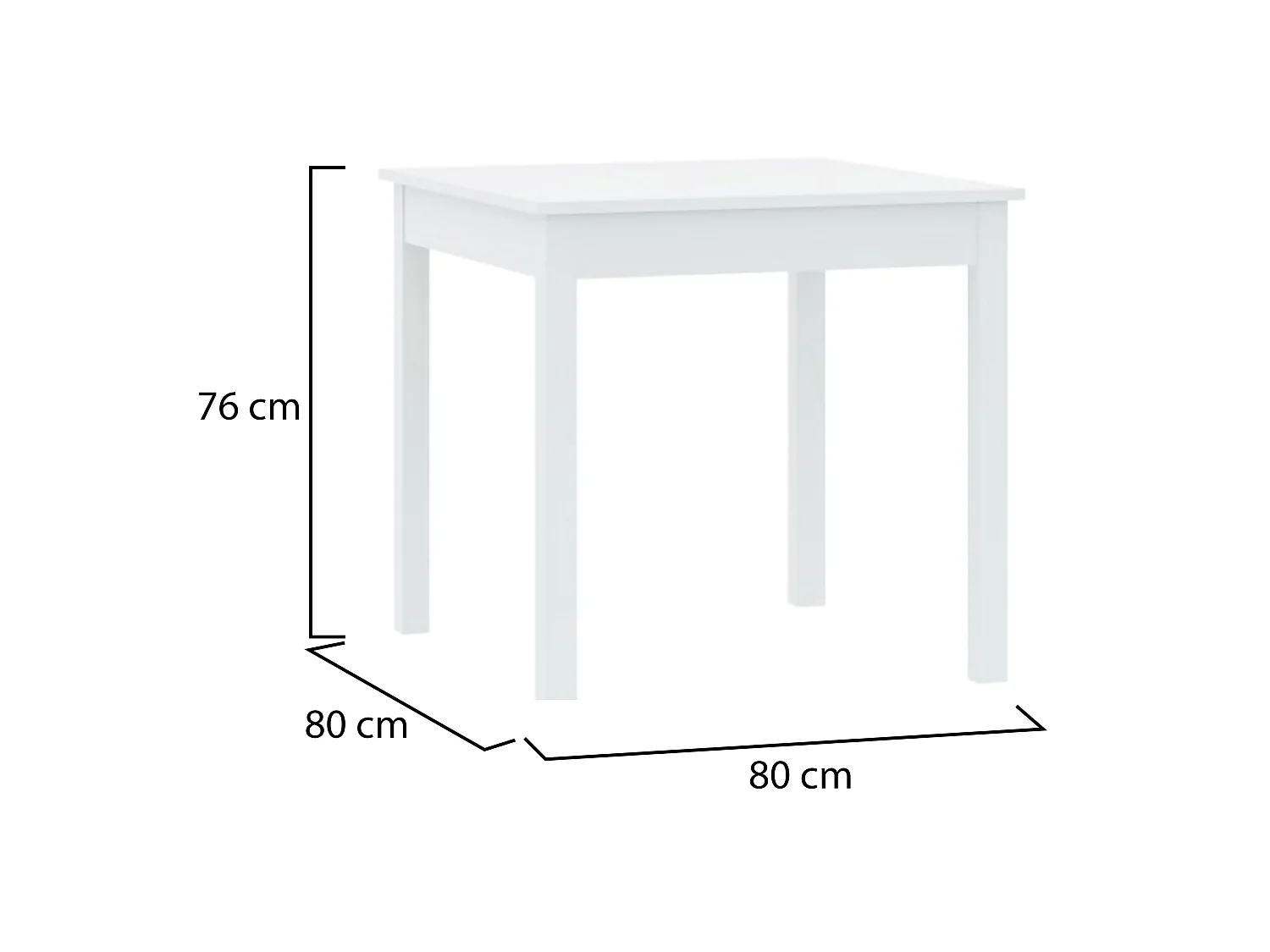 Table fixe Lofaka, 4 places, 80x80x76h cm Blanc, Forme Carrée, Plateau en Bois Noble