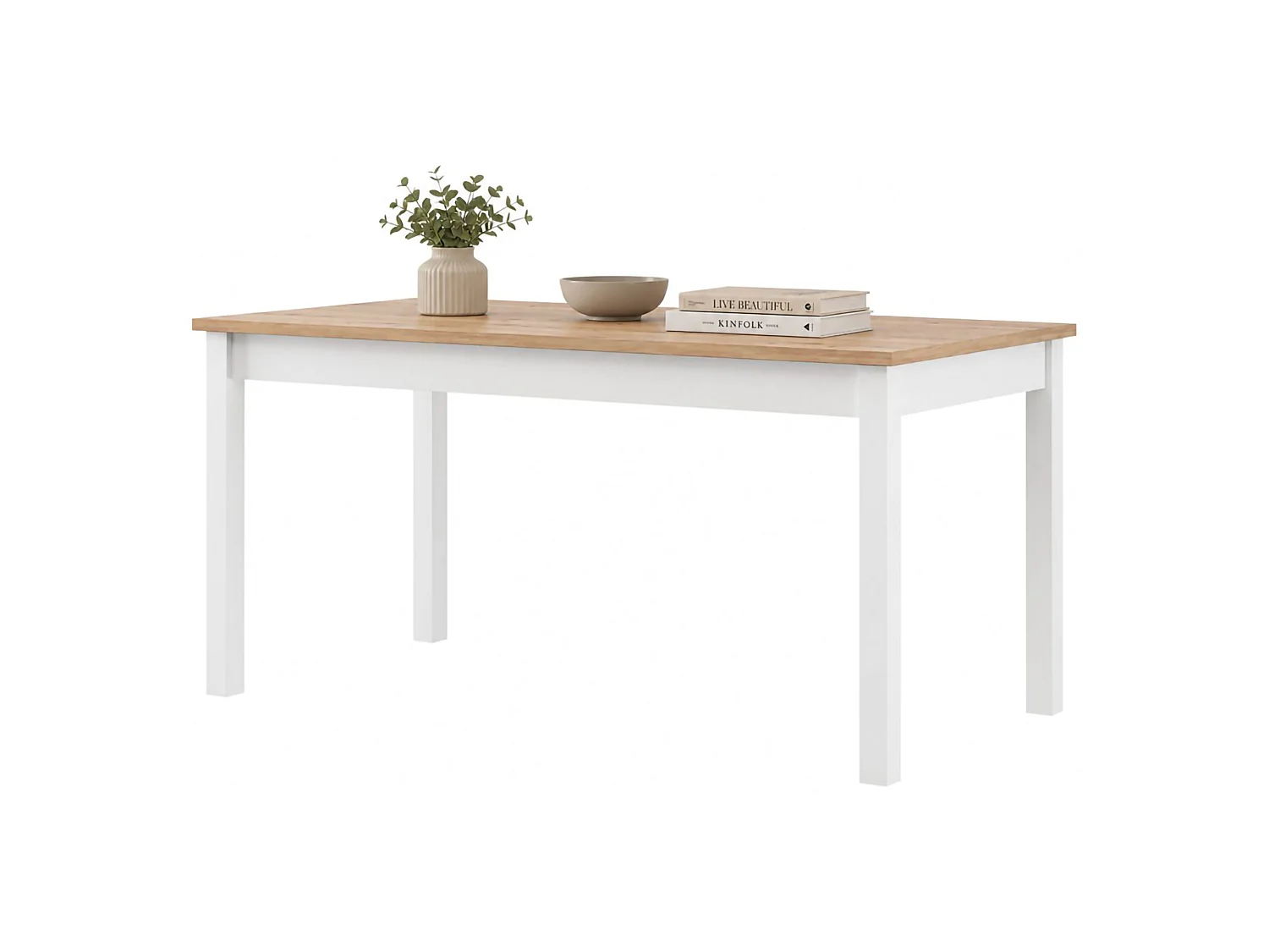 Table Fixe Senn, 8 Places, 160x80x77h cm Chêne Nœuds Marron, Forme Rectangulaire, Finition Chêne Nœuds