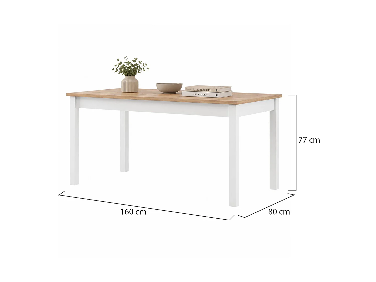 Table Fixe Senn, 8 Places, 160x80x77h cm Chêne Nœuds Marron, Forme Rectangulaire, Finition Chêne Nœuds
