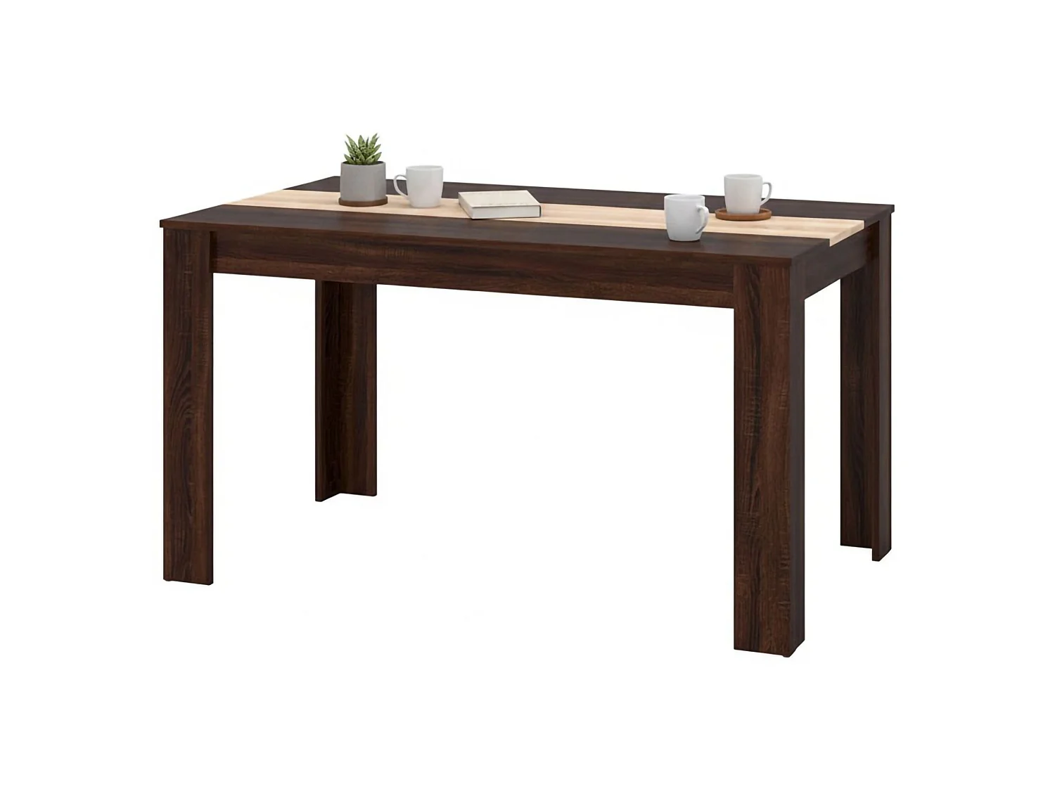Table Fixe Simala, 6 Places, 135x81x75h cm Marron Noyer, Forme Rectangulaire, Plateau Marron