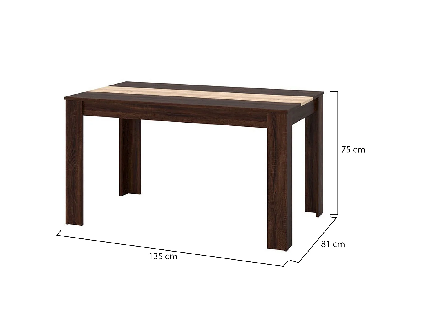 Table Fixe Simala, 6 Places, 135x81x75h cm Marron Noyer, Forme Rectangulaire, Plateau Marron