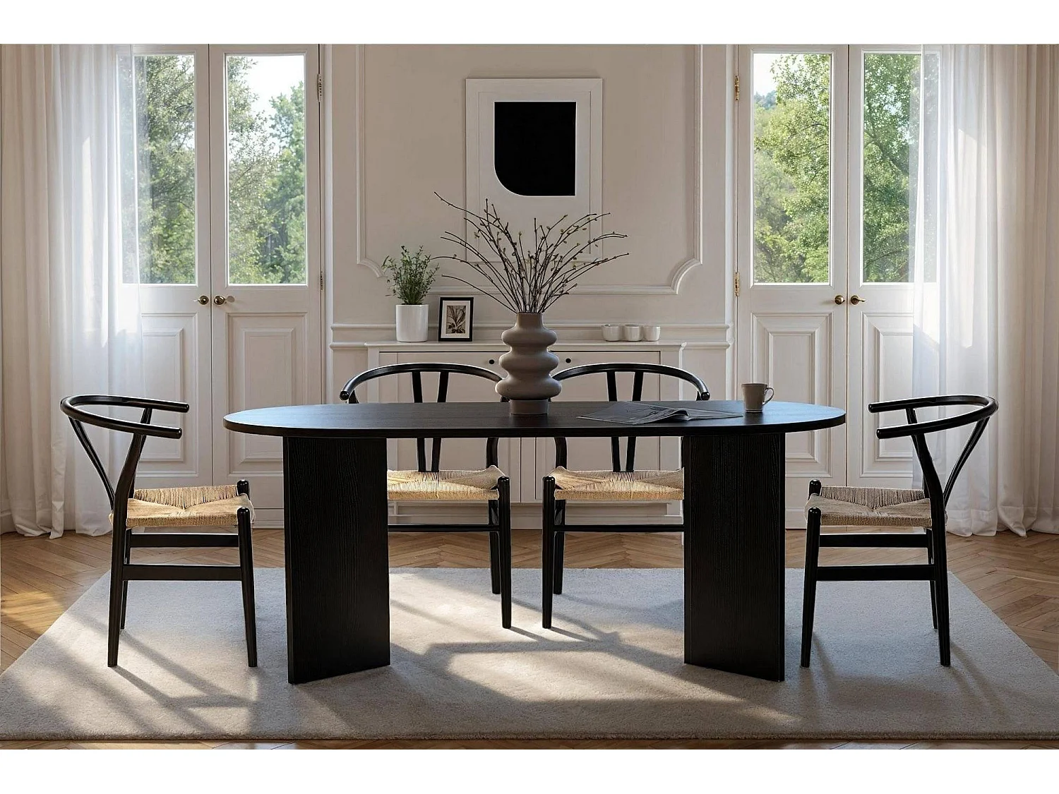 Tavolo Fisso Monterano, 6 Posti, 180x90x75h cm Nero, Forma Ovale, Peso Supportato 70 kg