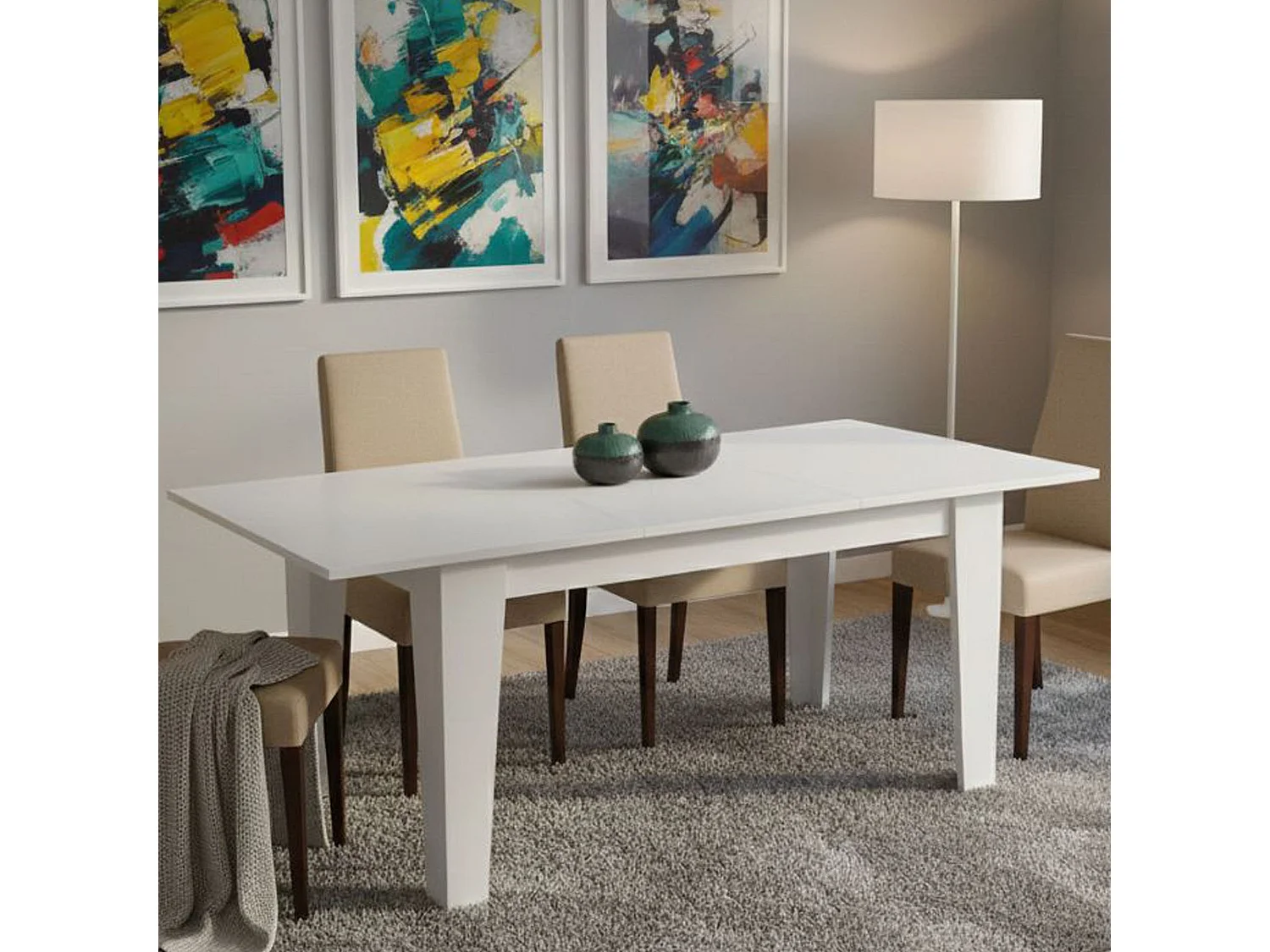 Table extensible Salmour, blanc, 200x88x78h cm, mécanisme de rallonge centrale, longueur max. 200 cm