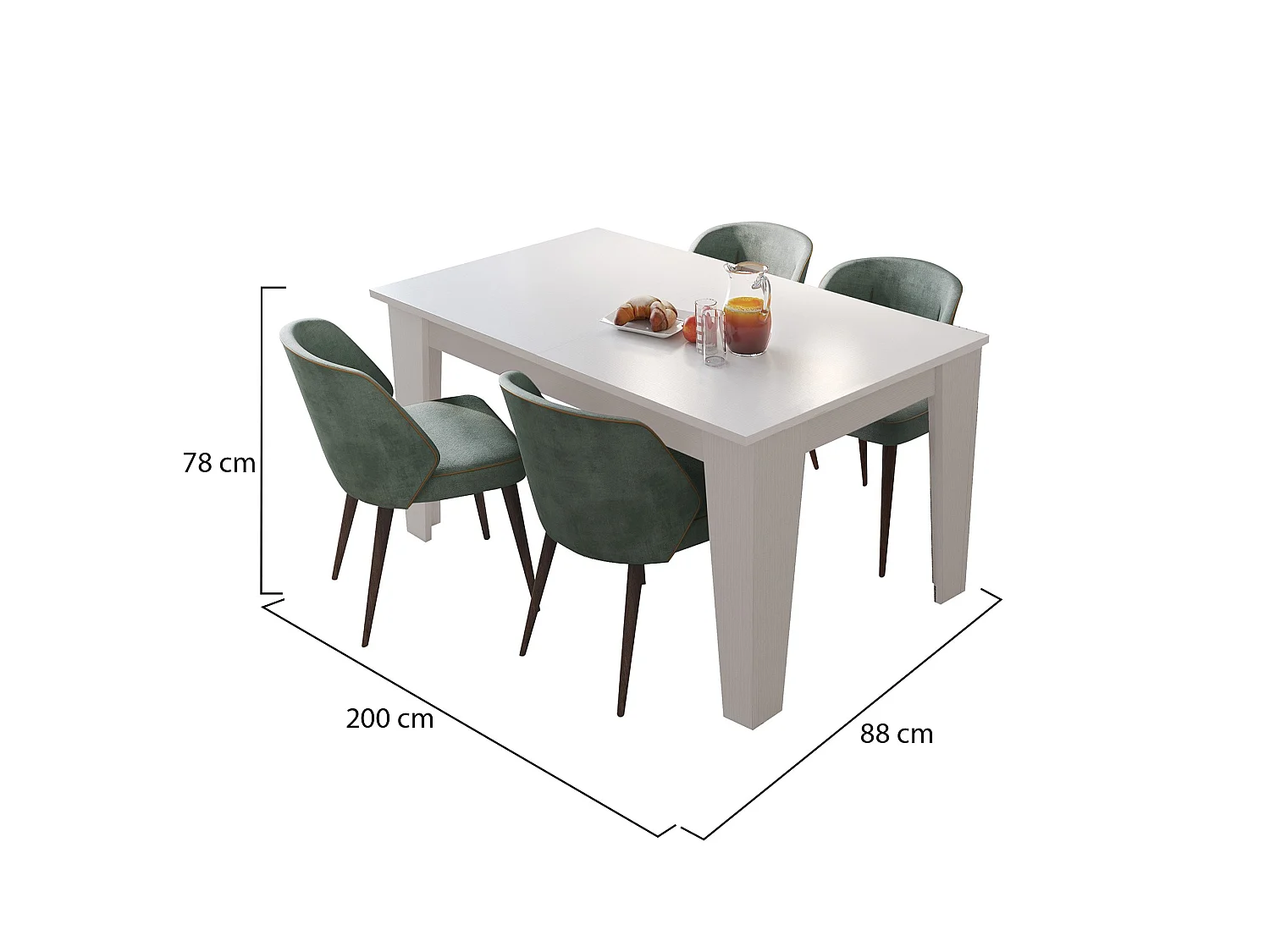 Table extensible Salmour, blanc, 200x88x78h cm, mécanisme de rallonge centrale, longueur max. 200 cm
