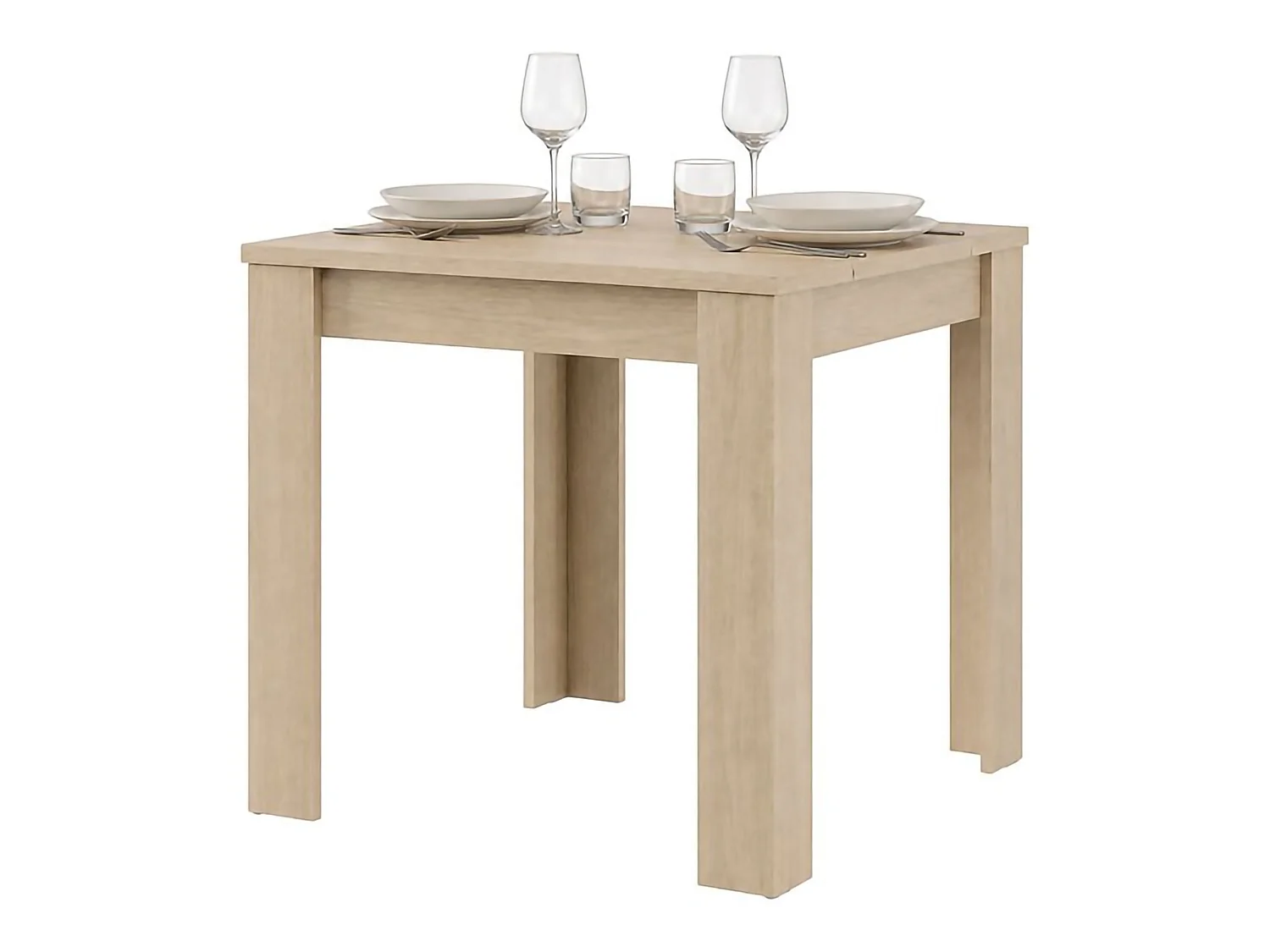 Table Fixe Trosa, 4 Places, 80x80x76h cm Chêne Brun, Plateau Effet Lattes, Forme Carrée