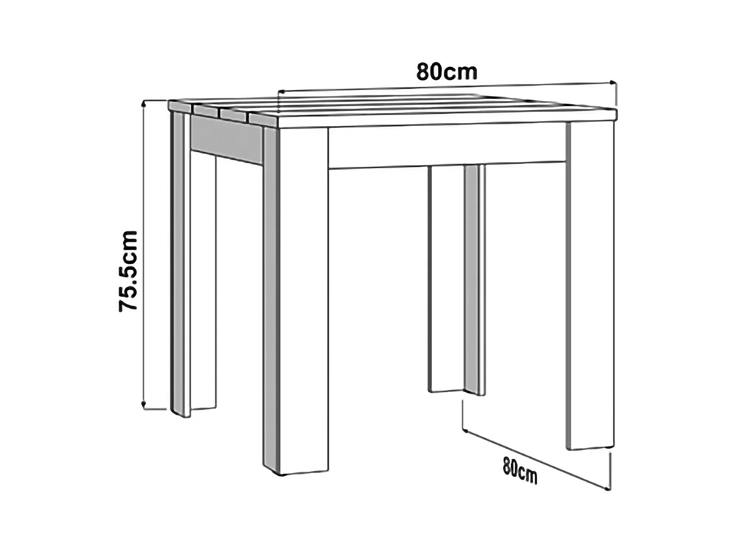 Table Fixe Trosa, 4 Places, 80x80x76h cm Chêne Brun, Plateau Effet Lattes, Forme Carrée