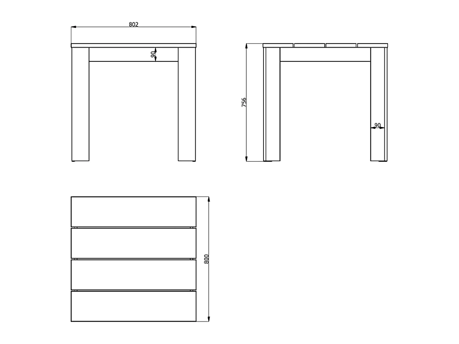 Table Fixe Trosa, 4 Places, 80x80x76h cm Chêne Brun, Plateau Effet Lattes, Forme Carrée