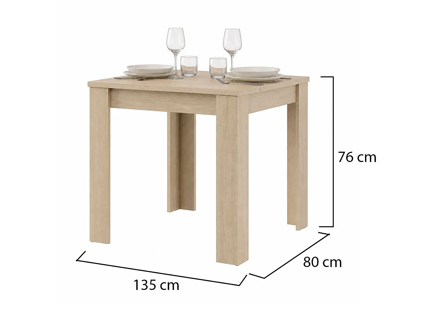 Table Fixe Trosa, 4 Places, 80x80x76h cm Chêne Brun, Plateau Effet Lattes, Forme Carrée