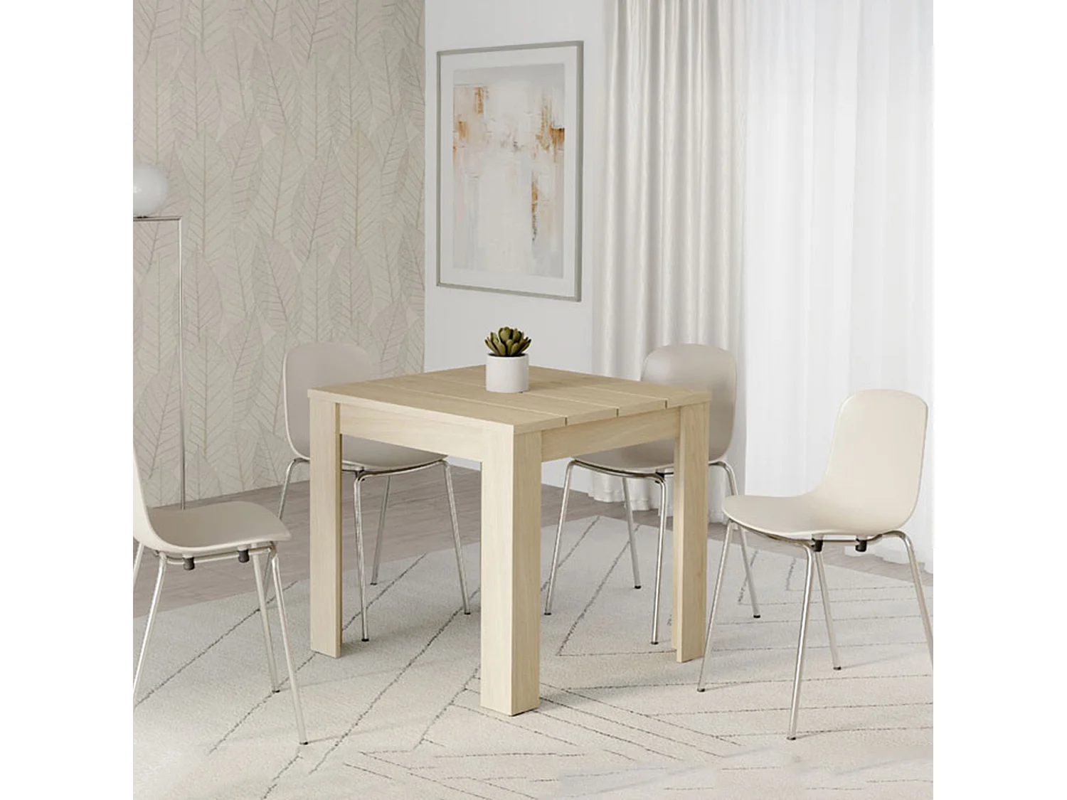 Table Fixe Trosa, 4 Places, 80x80x76h cm Chêne Brun, Plateau Effet Lattes, Forme Carrée
