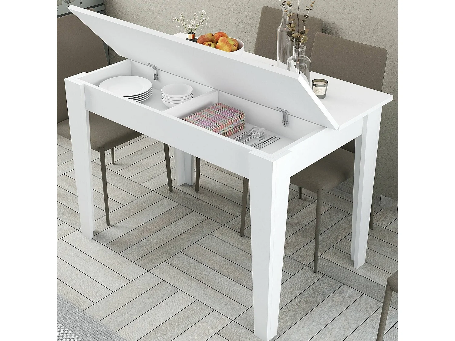Table Fixe Eupilio, 4 Places, 72x110x75h cm Blanc