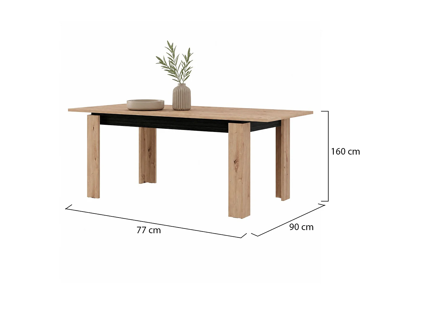 Table Fixe Ulass, 8 Places, 160x90x77h cm Chêne Brun Nœud, Forme Rectangulaire, Teinte Structure Chêne Nœud