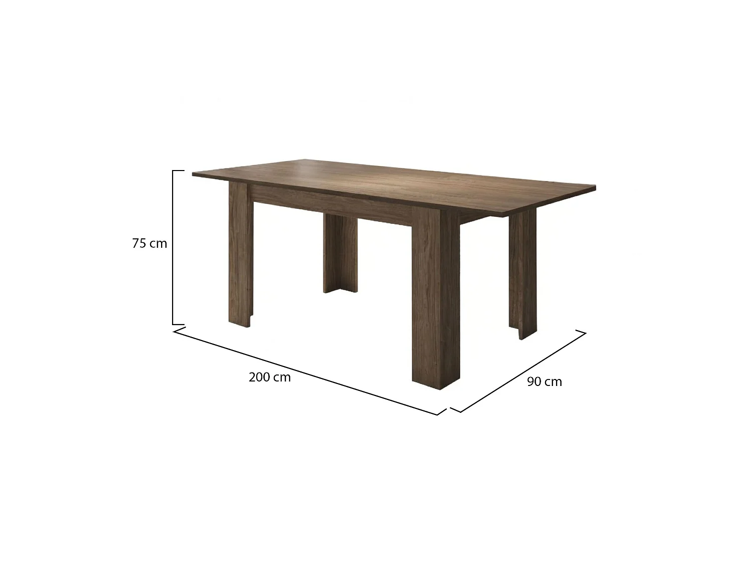 Table extensible Marene, 200x90x75h cm, chêne brun, mécanisme d'extension central, longueur max 200 cm