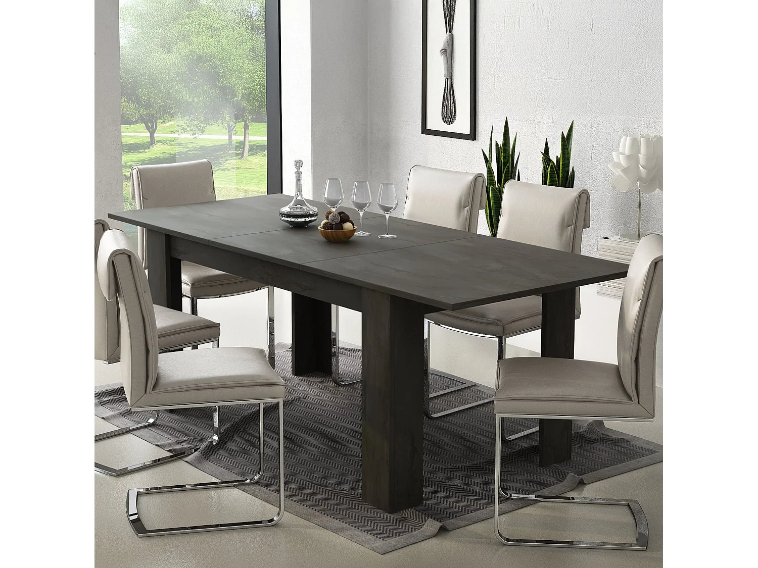 Table Extensible Marene, Extensible, 200x90x75h cm Noir Anthracite, Mécanisme Allonge Centrale, Longueur Max 200 cm