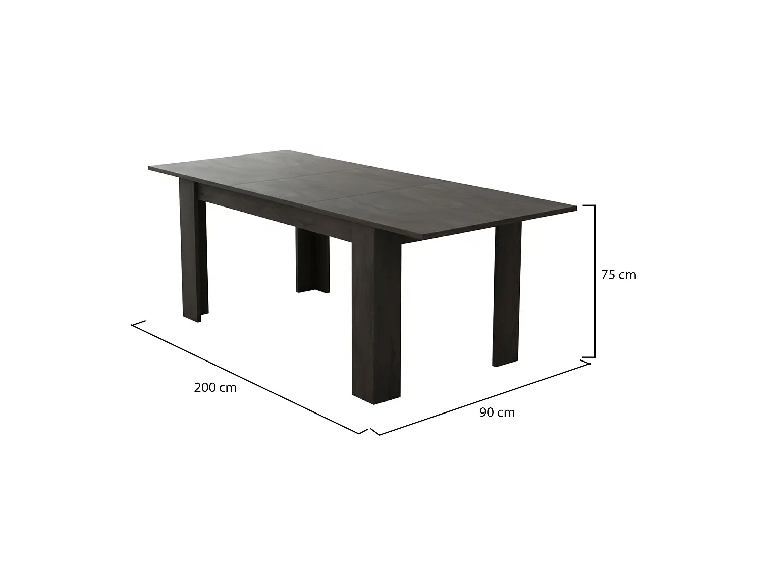 Table Extensible Marene, Extensible, 200x90x75h cm Noir Anthracite, Mécanisme Allonge Centrale, Longueur Max 200 cm