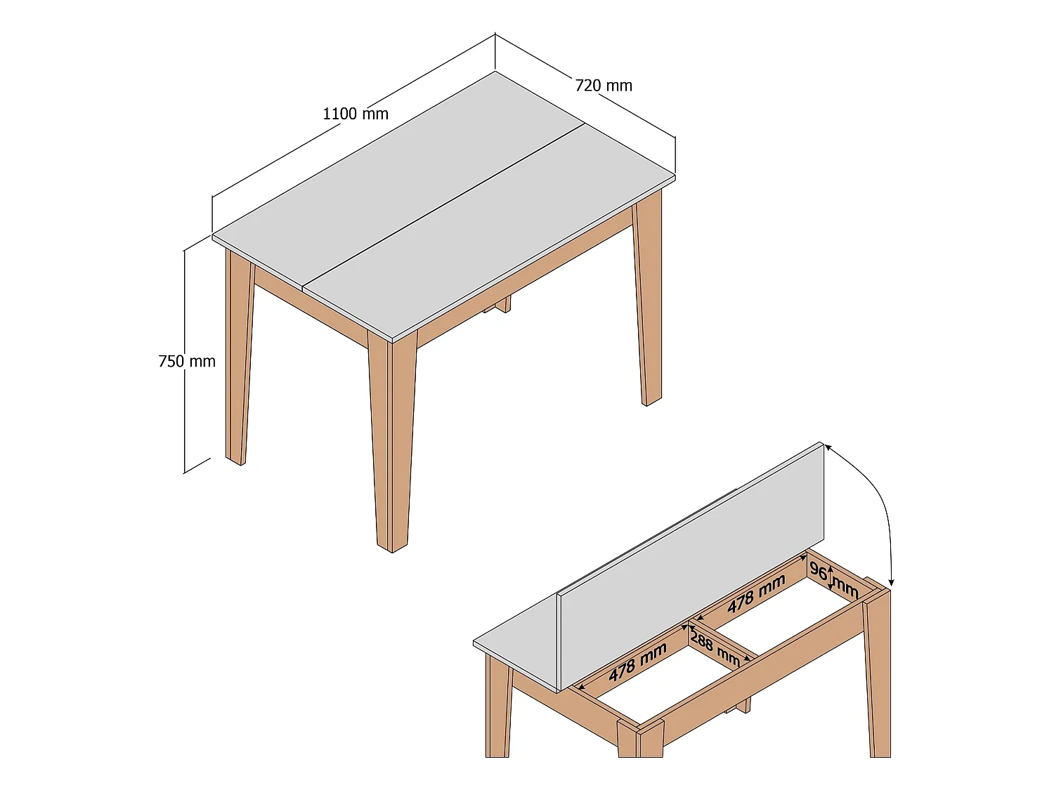 Table Fixe Fosciana, 6 Places, 110x72x75h cm Noyer Brun, Forme Rectangulaire, Supporte 120 kg