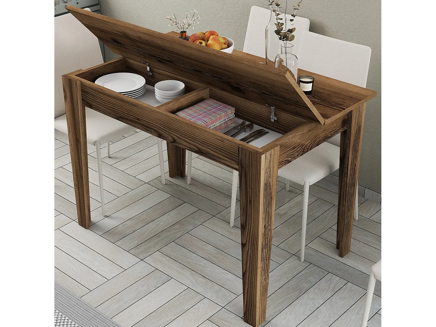 Table Fixe Fosciana, 6 Places, 110x72x75h cm Noyer Brun, Forme Rectangulaire, Supporte 120 kg