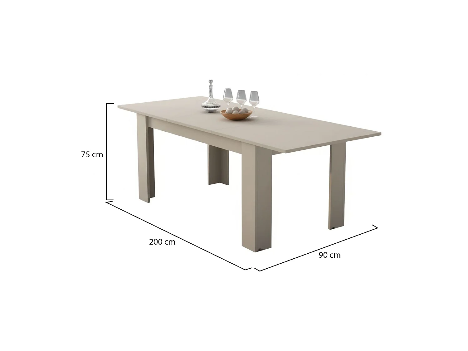 Table Extensible Marene, Extensible, 200x90x75h cm Beige, Mécanisme Rallonge Centrale, Longueur Max 200 cm