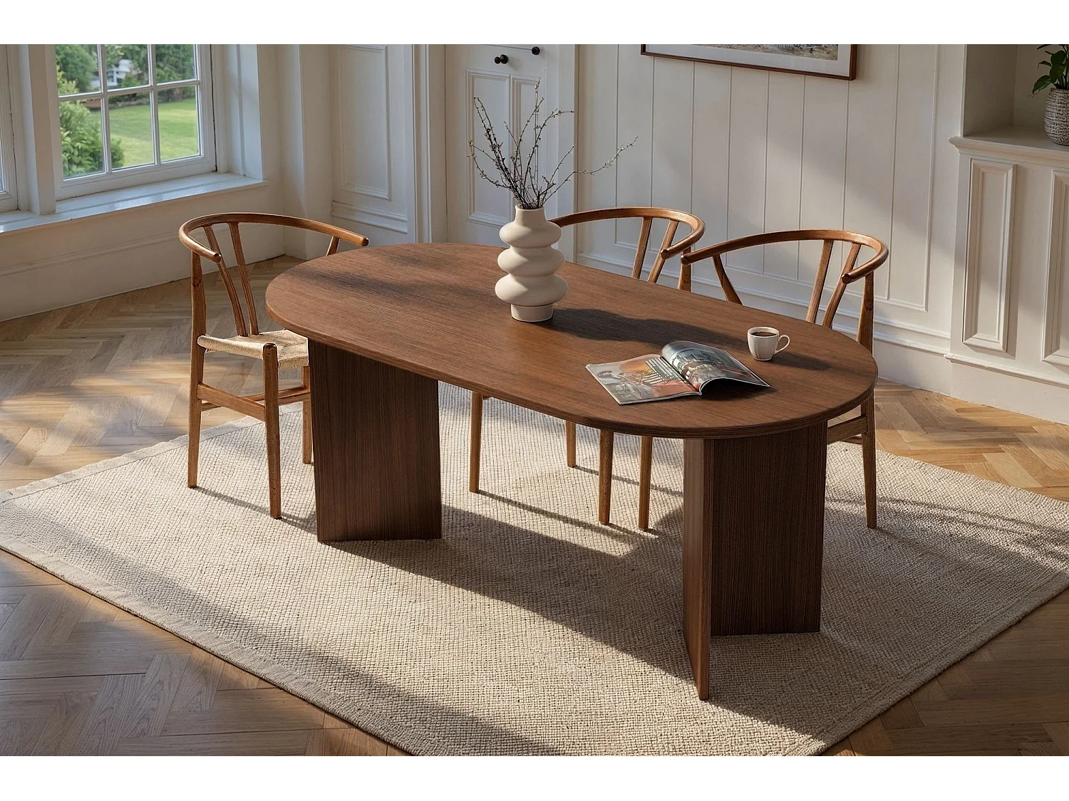 Tavolo Fisso Monterano, 6 Posti, 180x90x75h cm Marrone Noce, Forma Ovale, Peso Supportato 70 kg
