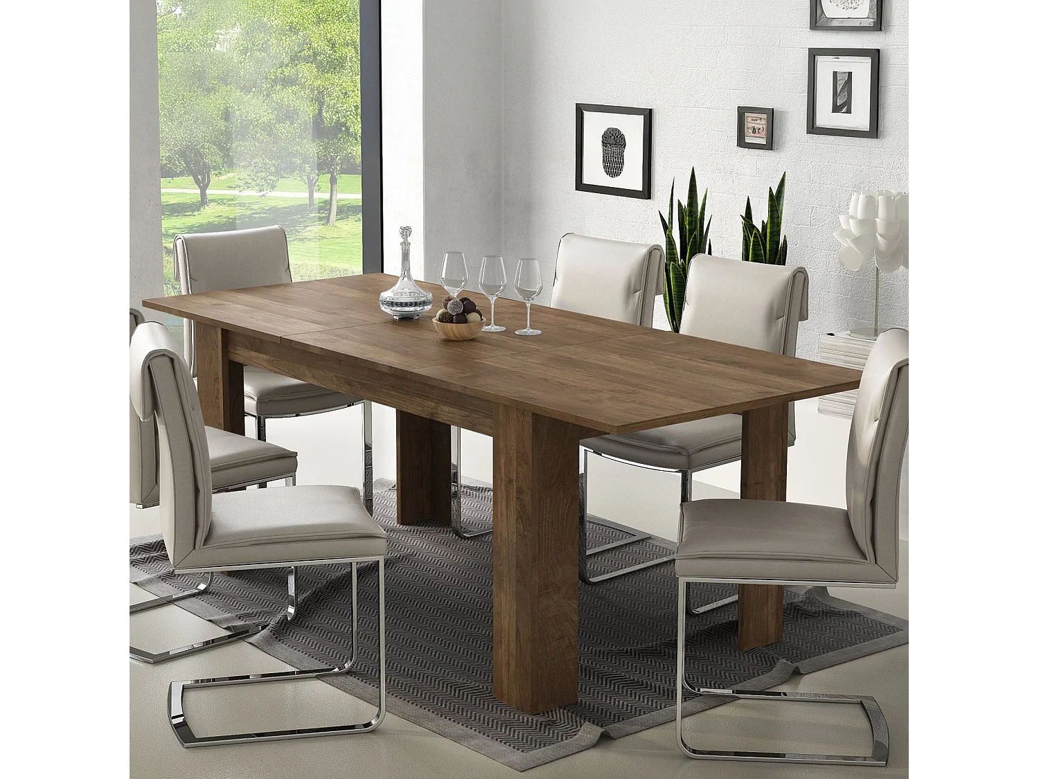 Table Extensible Campora, Extensible, 220x90x75h cm Marron Noyer, Mécanisme d'Extension Centrale, Longueur Max. 220 cm