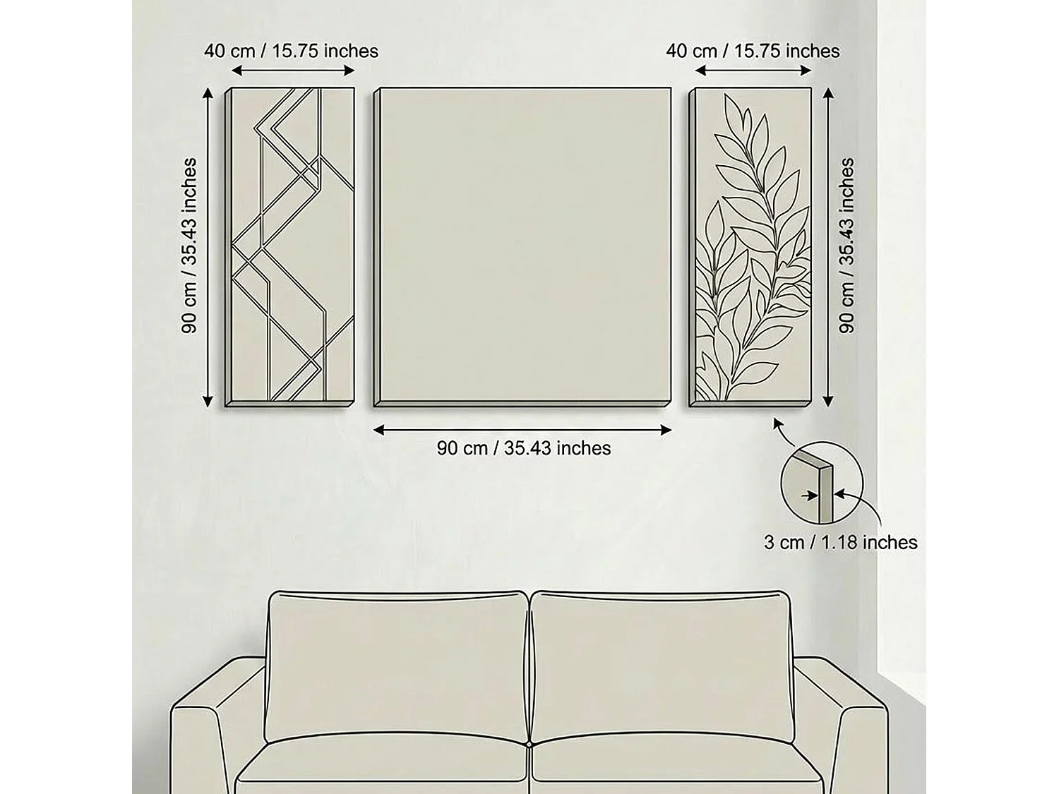Tableau Nalesili, Structure en Tissu, 90x90h cm Multicolore, Bois Noble, Structure Bois Noble